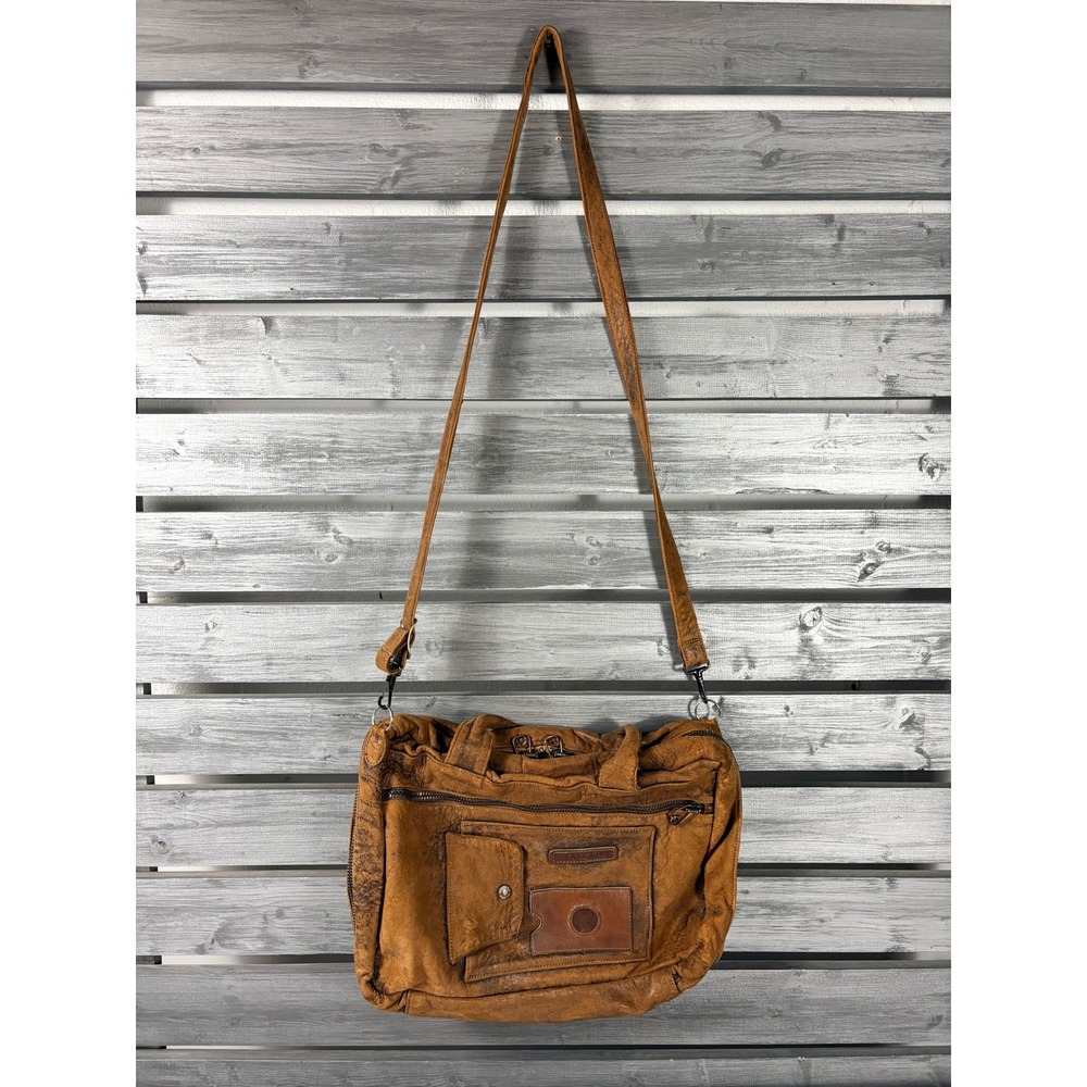 Avirex The Cockpit Brown Distressed Leather Messenger Bag Map Lining Vintage